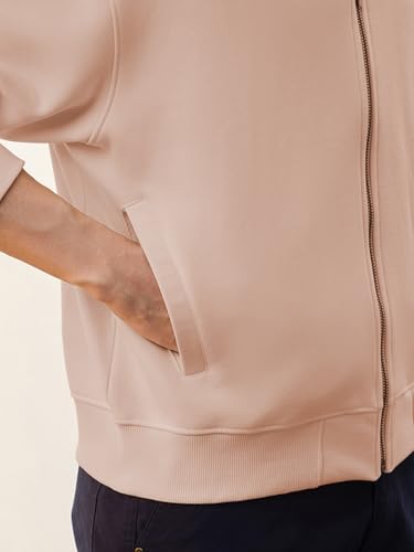 Image of Nobero Men's Premium Fleece Bomber Jacket | 280 GSM Fabric | Regular Fit Zip-Up Outerwear | Shirt Collar | Ribbed Cuffs & Hem | Casual Winter Layering Jacket