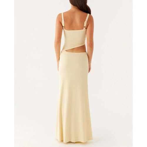 Image of Women Sexy Maxi Dress Cut Out V Neck Spaghetti Straps Bodycon Long Dress Summer Party Cocktail Wear
