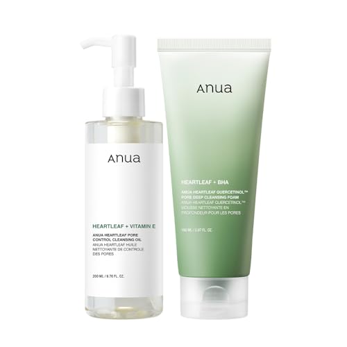 ANUA Double Cleansing Duo for Facial Cleansing : Heartleaf Pore Control Cleansing Oil & Quercetinol Pore Deep Cleansing Foam for Double Cleansing, Korean Skincare