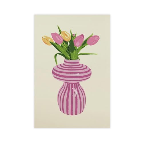 2 affiches sur toile vase tulipe abstrait rayé pour décoration de chambre 30,5x45,7 cm