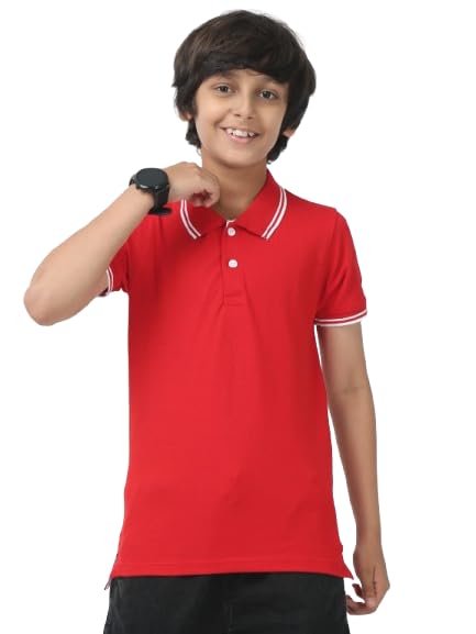 Image of Cotton Polo T-Shirt for Kids Boys Girls Half Sleeve, Regular Fit Tees for Boys Collared Casual Tshirts | Soft & Breathable Biowash Fabric | Half Sleeve