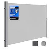 SONGMICS Seitenmarkise mit Stahl-Kasten, rostbeständig, ausziehbar, 160 x 350 cm, Windschutz, Sonnenschutz, Blickdicht, Seitenrollo, für Balkon, Terrasse, Garten, hellgrau GSA565G03