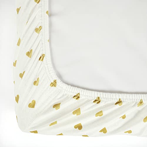 Image of Lush Decor Baby Boho Metallic Hearts Allover Hearts Soft & Plush Fitted Crib Sheet, 52 inchx 28 inch x 9 inch, White & Gold