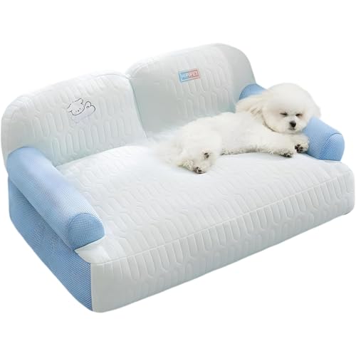 Diggly ペットソファー クッション 枕付き 猫 犬 クールマット 夏 冷感 ペットベッド ひんやり 高反発 ふわふわ もこもこ 取り外せるカバー 滑り止め アイスシルク 5D分割構造 抗菌防臭 洗え 暑さ対策 猫 小型犬 中型犬 大型犬 柴犬る 4~