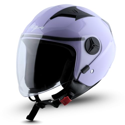 Image of Vega VO-05 Clark ISI Certified Open Face Motorcycle Helmet with High-Impact ABS Shell, UV-Resistant Scratch-Resistant Visor, Comfortable Breathable Inner Padding & Secure Fit - Light Purple - L