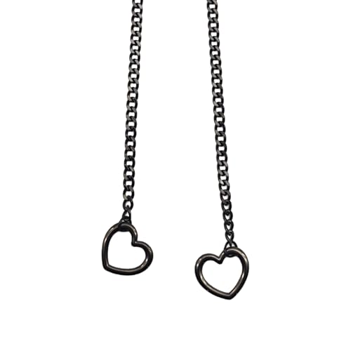 Love Shackles Necklace,Herz Kette Heart Slip Chain Damen,Herzkette,Loveshackles Necklaces,O-Ring-Schlupfkette,Herz Lariat Y Choker Halskette,Handmade Punk Gothic Cuban Necklace für Frauen (Schwarz)