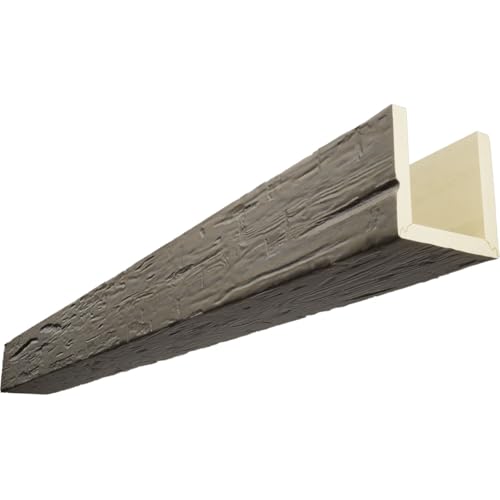 Ekena Millwork BMHH3C0080X120X264HO 3-Sided (U Hand Hewn Endurathane Ceiling Faux Wood Beams, 8-in. W x 12-in. H x 22-ft. L, Harvest Oak