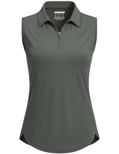 Image of MAGCOMSEN Womens Golf Shirts Sleeveless 1 /4 Zip Collared Polo Shirt UPF 50+ Quick Dry Workout Tank Tops Tennis