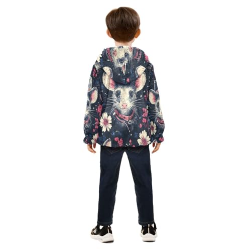 Opossum Cowboy Floral Pattern Toddler Fleece Jacket Girl Boys Hooded Fleece Jacket Coat Warm Outwear Zip-up 3-10T4