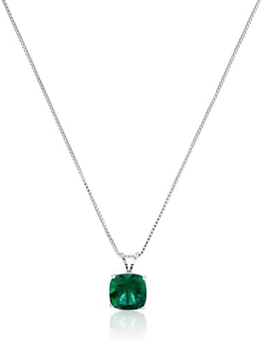 Amazon Collection 925 Sterling Silver 8mm Cushion Cut Gemstone Pendant Necklace for Women with 18 Inch Box Chain