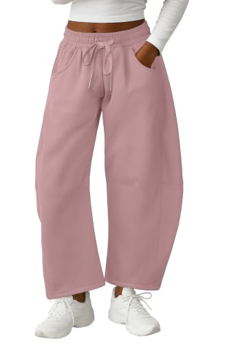 Image of Lepunuo Barrel Sweatpants Women Casual Baggy Elastic Waisted Pants Wide Leg Gym Trousers with Pockets