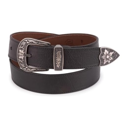 Cinto Country Feminino 100% Couro Legítimo Fivela Floral(preto-gg)