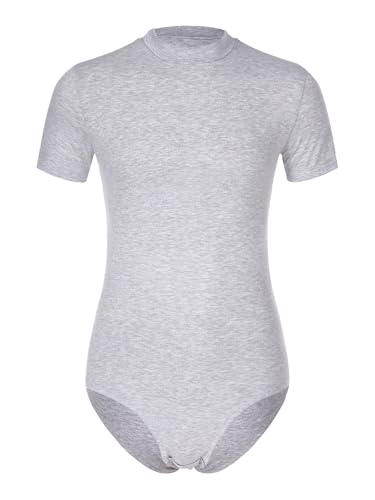 inlzdz Herren Body Kurzarm Overall Bodysuit Baumwolle Einteiler Jumpsuit mit Druckknöpfen im Schritt Männerbody Unterhemd Fitness Sportbody Singlet Sportwear Grau M