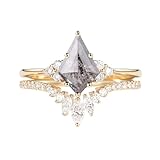 ADLSTIGH Kite Cut Salt and Pepper Diamond Engagement Ring Set S925 10K 14K 18K Gold 1.25 CT Salt and Pepper Diamond and Moissanite Wedding Rings for Women Classic Promise Bridal Set Free Engraving