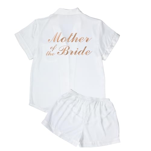 Image of MI X TEE 4Pcs Bride Pajama Summer Silk Pajamas for Team Bride Short Sleeve Shorts PJS Matching Pajamas with Bridesmaid