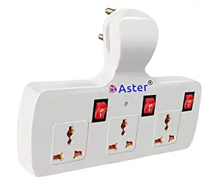 Aster 3+3 Universal Multi Plug Socket Extension Board/Power Adapter with Individual Switches and Fuse Protection (White)