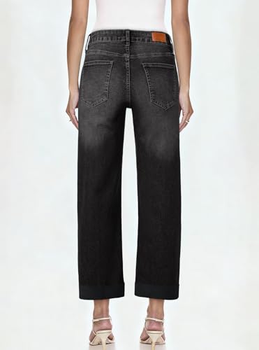 Image of Sidefeel Barrel Jeans for Women High Waisted Wide Leg Baggy Stretchy Trendy Raw Rolled Hem Capri Cropped Ankle Denim Pants