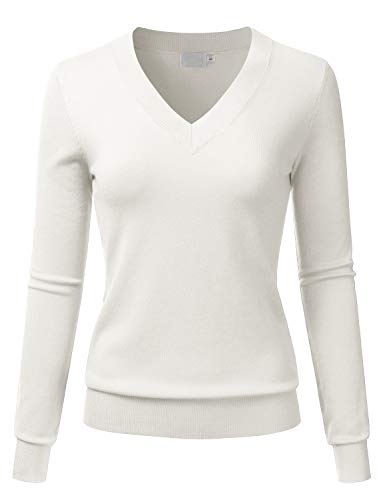 LALABEE Damen V-Ausschnitt Langarm Weich Stretch Pullover Knit Top Sweater (S~XXL) - - Groß Cover
