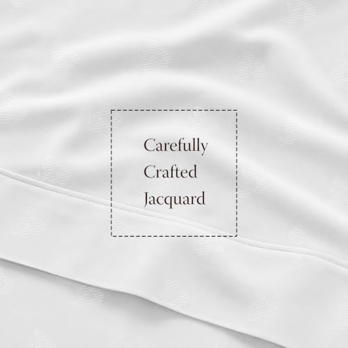 Image of Threadmill 300 Thread Count Cotton Full Sheet Set, Sateen, Jacquard, White | 100% Cotton, Sateen Weave, Jacquard Pattern, 4-Piece Set, 16 inch Deep Pocket, Cooling, Fade-Resistant, OEKO-TEX Certified
