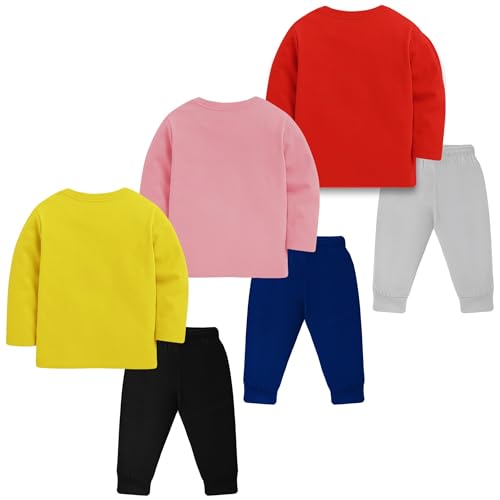 Image of TS LAVI TAVI Trendy Printed Unisex Cotton T-Shirt & Pyjama Set | Full Sleeve Top & Track Pant | Boys & Girls | Pack of 3 | Newborn & Kids