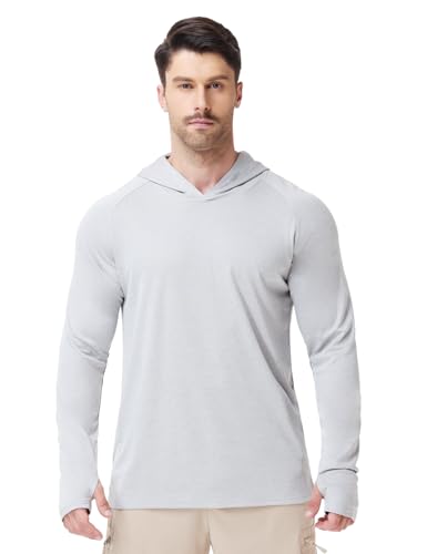 Image of Mens Long Sleeve Athletic Hoodie Sun Protection Gym Workout Shirt for Hiking Running Fishing