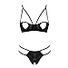 iEFiEL Completi Intimi Donna in Pizzo Reggiseno Coppe Aperte Lingeire Babydoll Camicia da Notte Perizoma G-String T-Back Set di Biancheria Intima Pigiama Camicia da Notte Nero B S