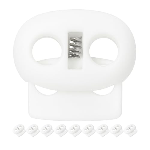 Kordel Stopper, 2-Loch, 10 Stück, in Weiss, für bis Ø 4 mm Kordeln, Band Klemme Jacke, Bekleidung, Rucksack, Gummikordel Stopper, Schnellverschluss Schnürsenkel, Schnur Rutsche, Tanka Kordelstopper