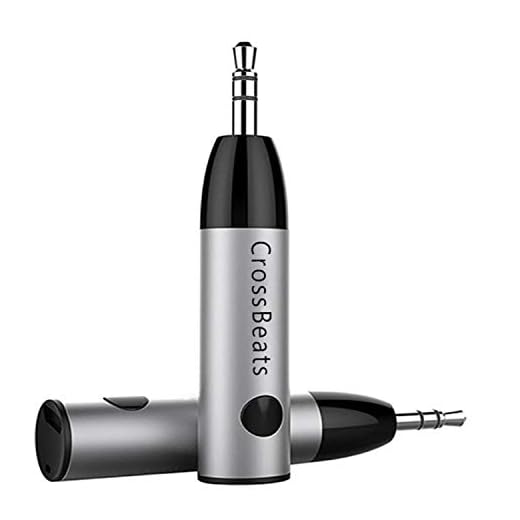 CrossBeats Mini Bluetooth Receiver with 3.5mm Aux Adapter and Wireless Car Kit (Silver)