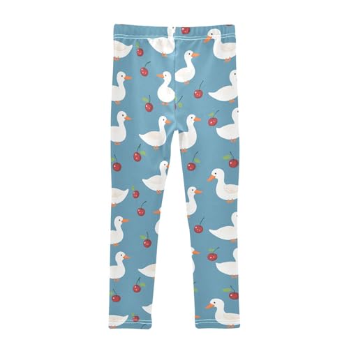 White Ducks Girls' Leggings Toddler Doodles Red Cherries Kids Yoga Pants Dance Active Tights 4T2