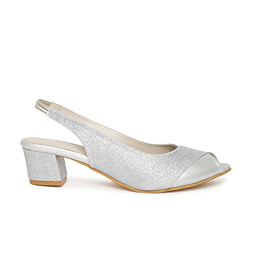 Image of Marc Loire Women's Slip On Shimmer Peep Toes Block Heel Fashion Sandals for Casual, Outdoor, Party and Holidays