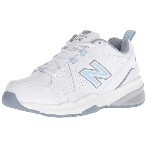 New Balance Women's 608 V5 Casual Comfort Cross Trainer, White/Light Blue, 7