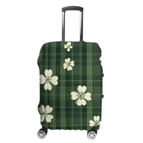 Green Plaid Checkered Shamrocks Travel Luggage Cover for Suitcase 19-32 Inches Elastic Washable Baggage Protector
