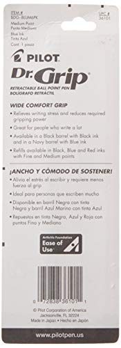 Pilot Dr. Grip Refillable & Retractable Ballpoint Pen, Medium Point, Navy Barrel, Blue Ink, Single Pen (36101) #TOP2