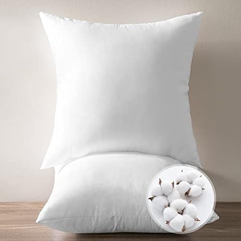Ashler Throw Pillows Insert (Pack of 2, White) , 100% Pure Cotton Cover Stuffer 26x26 Inches Bed and Couch Pillows,Decorative Pillow,Indoor and Outdoor Decorative Pillows Cover