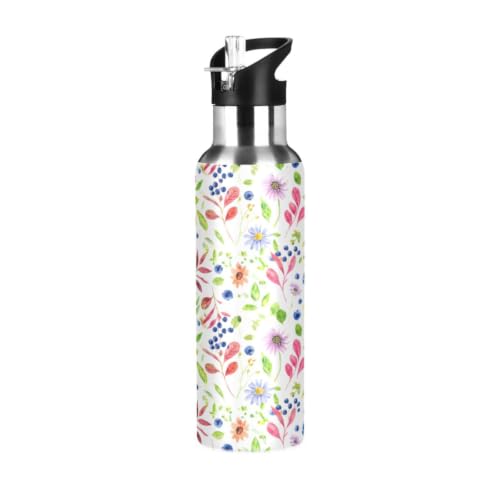 JUMBEAR Wildflowers Sport Water Bottle with Straw Lid, 600ml