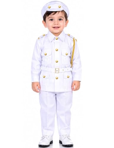 Image of BookMyCostume Premium Fabric Navy Dress for Kids Professionals & Community Helpers Costume with Shirt, Pants, Cap & Whistle | Navy Officer & Captain Outfit for Fancy Dress & School Events 4-5 Years