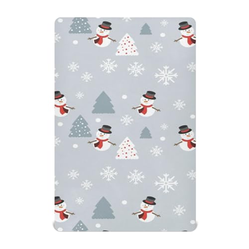 Moudou Christmas Snowman Playard Sheet for Boy Girls, Soft Breathable Fitted Toddler Sheet for Standard Playard Bed Mattress, 39 x 27 x 5 Inch