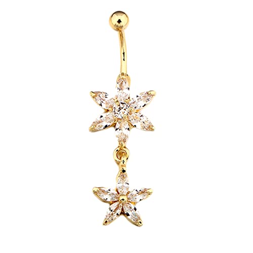 Gualiy Piercing Nombril Acier Chirurgical Or Fleur Forme avec Blanc Zircone Nombril Anneau Piercing Bijoux