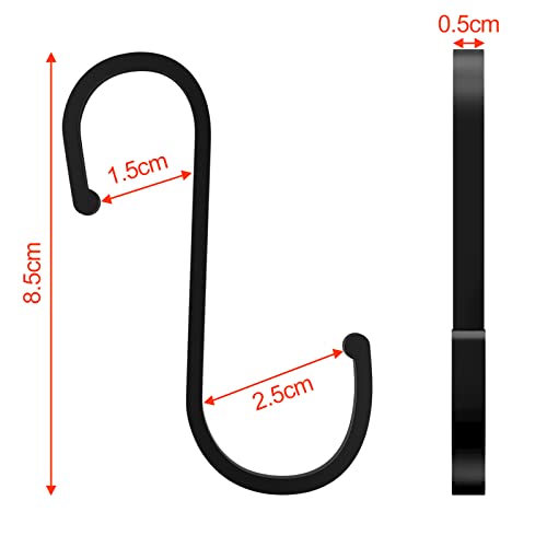 Relota 15 stück S Haken, S-Haken Schwarz Aluminium Hängehaken Rostfreie Haken für Küche, Badezimmer, Metallhaken zum Aufhängen für hängende Töpfe und Pfannen, Kaffeetassen, Kleidung, Pflanzen