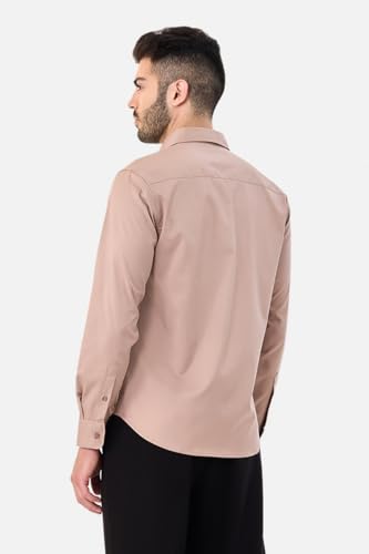 Image of SNITCH Men Formal Shirt | Tailored Slim Fit Full Sleeve Spread Collar Solid Style | Breathable Polyester Viscose Blend Twill Fabric for Office & Evening