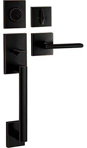 Image of Berlin Modisch HandleSet Front Door Entry Handle and Deadbolt Lock Set Slim Square Single Cylinder Deadbolt and Lever Reversible for Right & Left Sided Doors Heavy Duty - Oil Rubbed Bronze