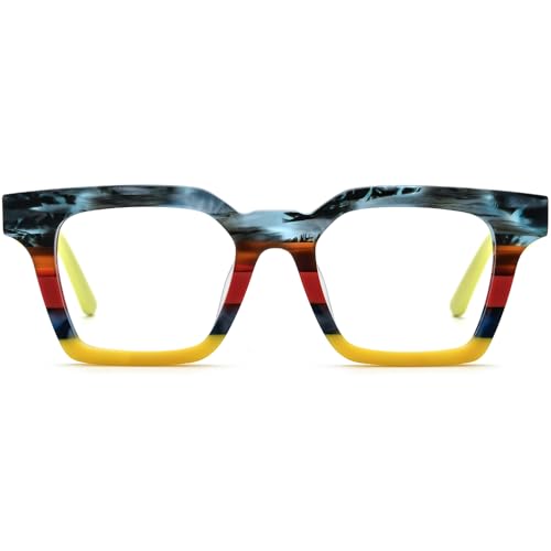 Image of HEPIDEM Matte Multicolor Acetate Glasses Frame Men Vintage Square Eyeglasses Optical Spectacles 9289