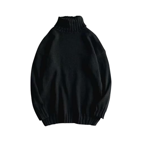 Mens Long Sleeve High Round Neck Cable Knit Sweaters Casual Oversized Sweater Pullover Fall Winter Warm Sweater