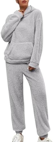 Knuffelpak voor dames, wollig, 2-delig, vrijetijdspak voor dames, warm, sportpak voor set, huispak, behaaglijk fleece, trainingspak, joggingpak, grote maten, pyjamabroek, flanel pyjama, wit, S Knuffelpak voor dames, wollig, 2-delig, vrijetijdspak voor dames, warm, sportpak voor set, huispak, behaaglijk fleece, trainingspak, joggingpak, grote maten, pyjamabroek, flanel pyjama, wit, S