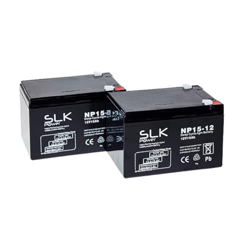 SLK Power Mobility Scooter AGM Battery Pair of 2 x 12v 15ah Reliable And long Lasting Replacement Batteries For Electric Scooters And Wheelchairs