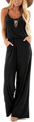 LACOZY Womens Casual Loose V Neck Sleeveless Spaghetti Strap Wide Leg Pants Jumpsuit Rompers Black Medium