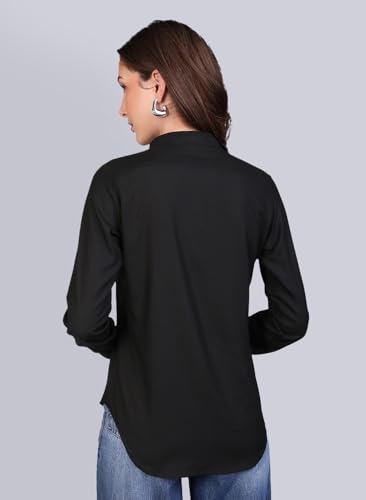 Image of Urbano Fashion Women's Modal Viscose Full Sleeve Regular Fit Casual Solid Shirt with Mandarin Collar