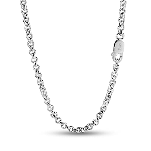 Italy Fashion Solid 925 Sterling Silver Necklace 3MM 18-28 inch Mariner Anchor Link Chain - Round O Link Cable Chain-Twist Link - Rolo Chain Unisex Jewelry Gift - Main Image