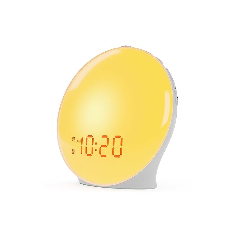 Wake Up Light Sunrise Alarm Clock for Kids, Heavy Sleeper, Bedroom, Bedside with Sunrise Simulation, Sleep Aid Feature, Dual Alarms, FM Radio, Snooze, Night Light, Daylight, 7 Colors, 7 Natural Sounds