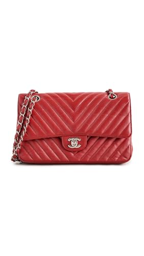 CHANEL Women's Pre-Loved Red Caviar Chevron Double Flap Shoulder Bag 10